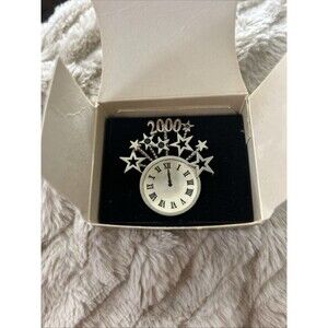 AVON RHINESTONE 2000 MILLENIUM CLOCK 1.75" NOS